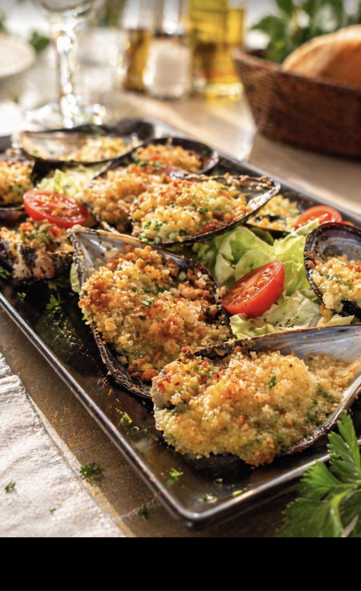 Moules gratinées servies à la Brasserie Vitalis